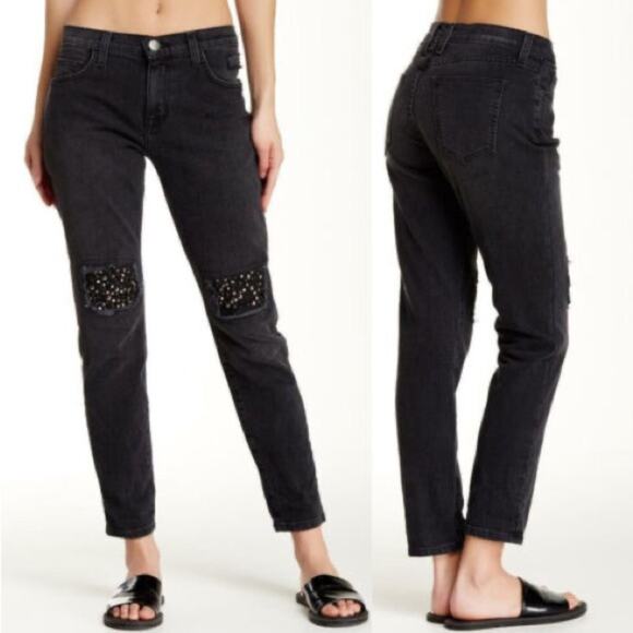 Current Elliot Black The Fling Studded Embellished Boyfriend Jeans Size 25 - Picture 1 of 8